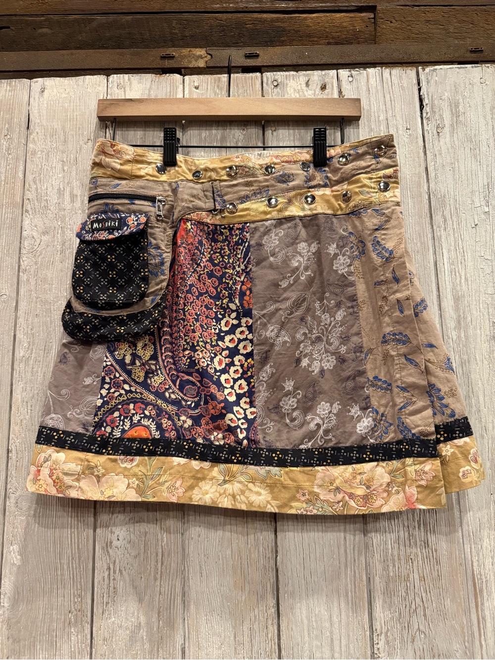 Patchwork Mini Skirt with Floral & Paisley Panels - Multi-Color